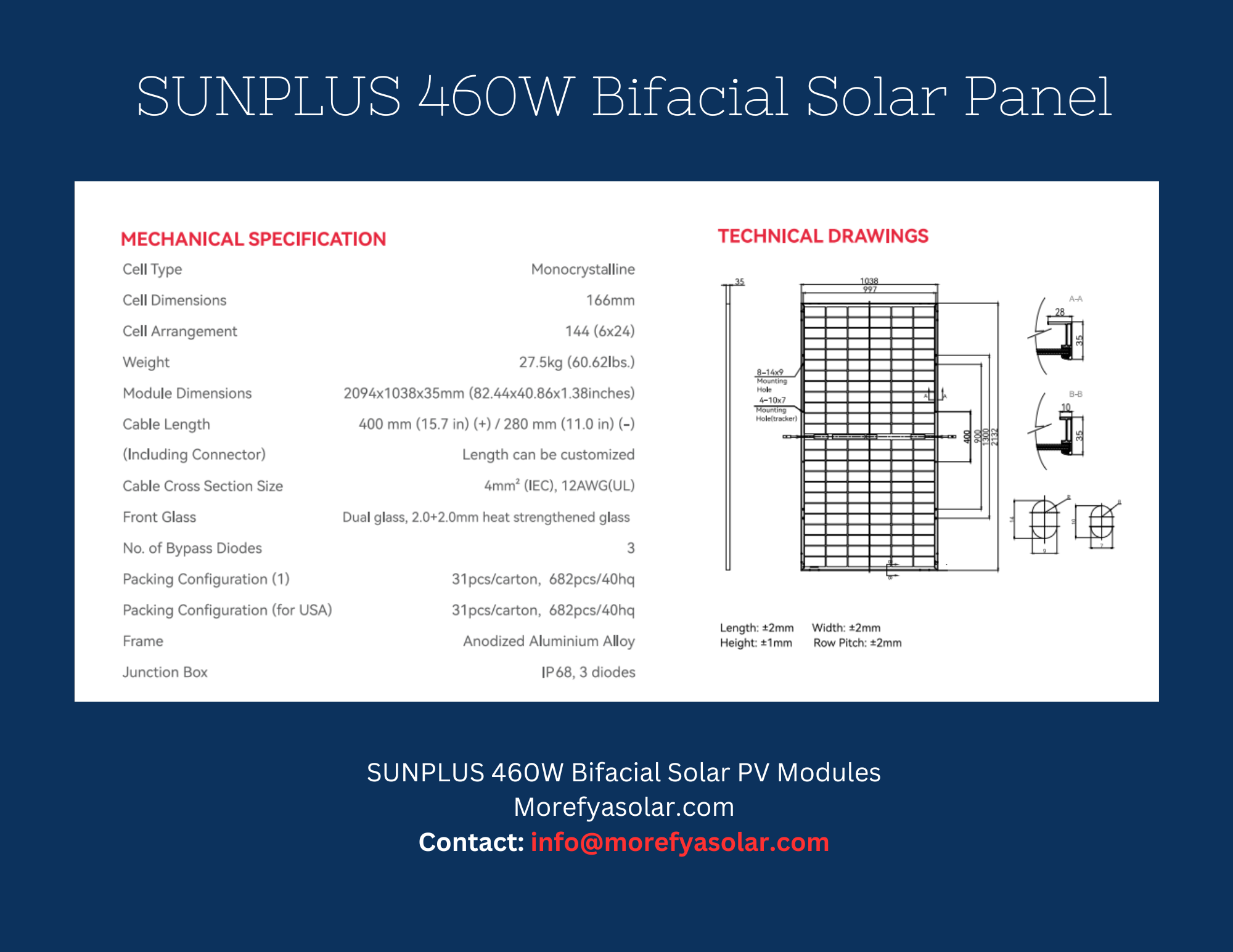 SUNPLUS 460W Bifacial PV Modules